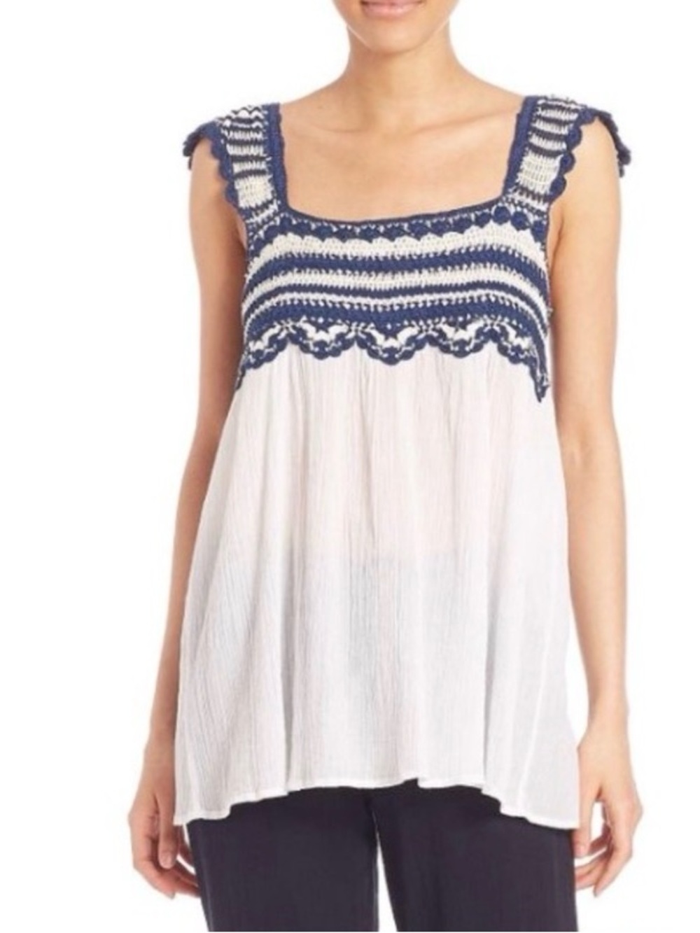 Calypso St. Barth Crochet Cotton Gauze Ulta Tunic Top Euro Coastal Summer - Sz S